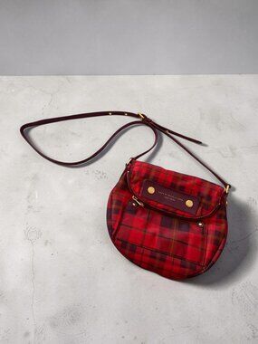 MARC BY MARC JACOBS Red Plaid Crossbody Nylon Bag
